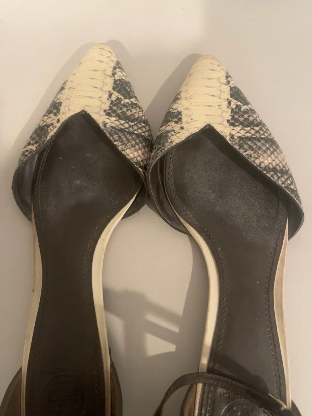 Tory Burch Snakeskin Pointed D’Orsay Flats Black Ivory Size 10 AS IS